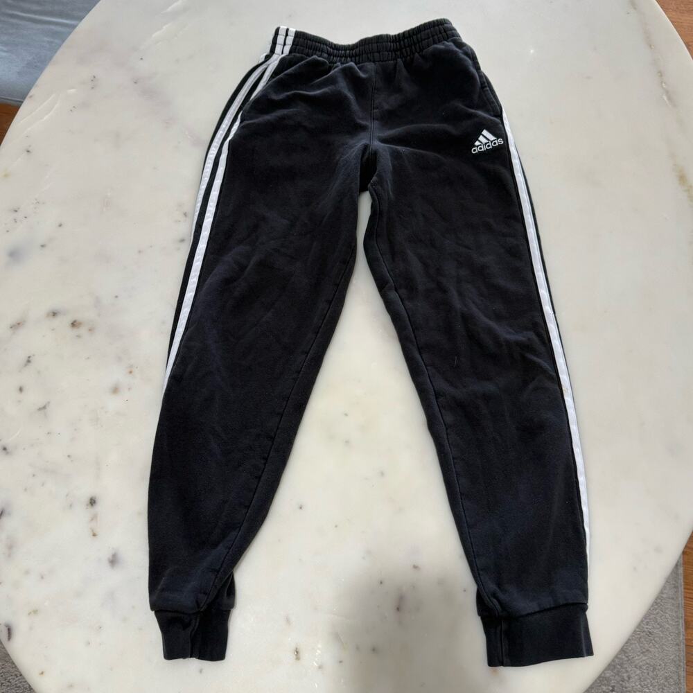 adidas Boys L 14/16 Jogger Pants Black White Fleece Cotton Polyester Side Stripe